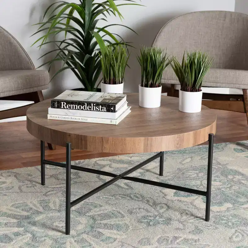 Baxton Studio Umar Modern Industrial Walnut Brown Finished Wood and Black Metal Coffee Table
