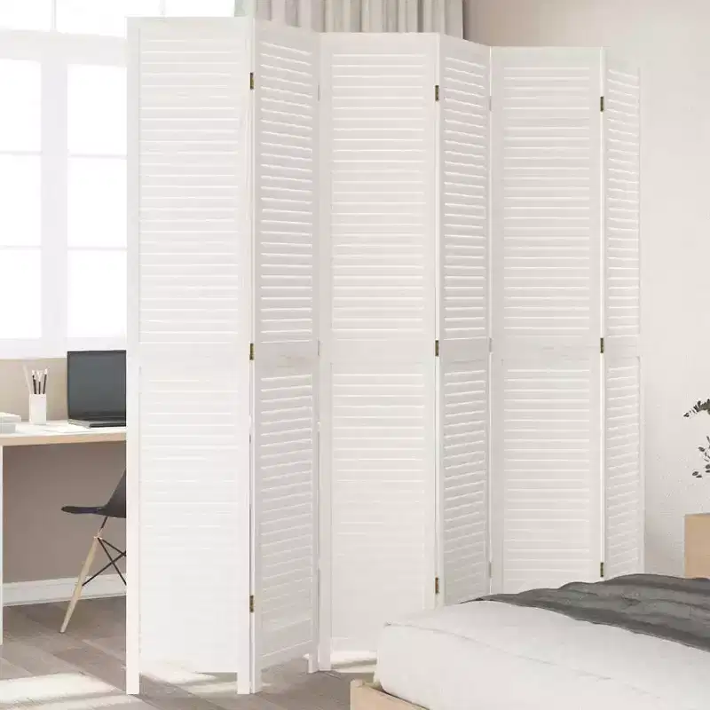 Room Divider 6 Panels White Solid Wood Paulownia