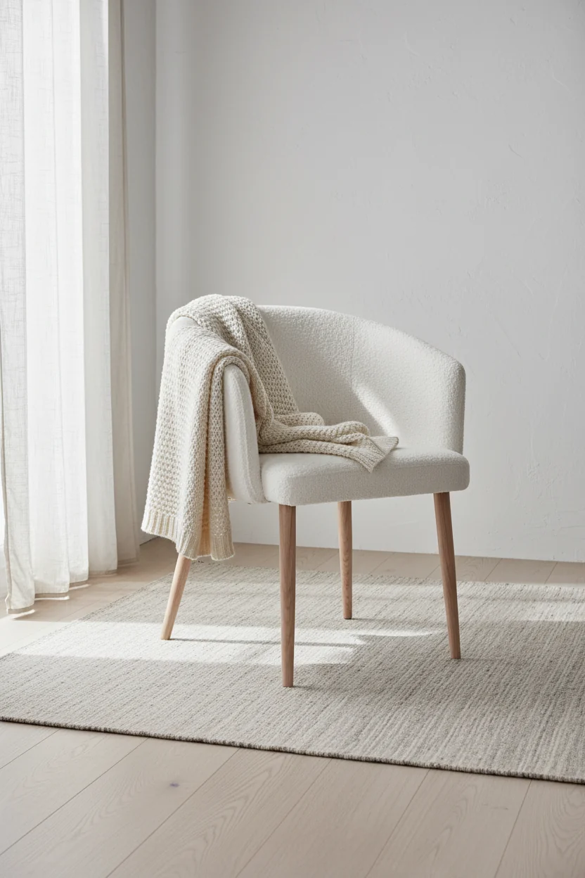 Gem Dining Chair with Boucle Fabric & Gold Accent