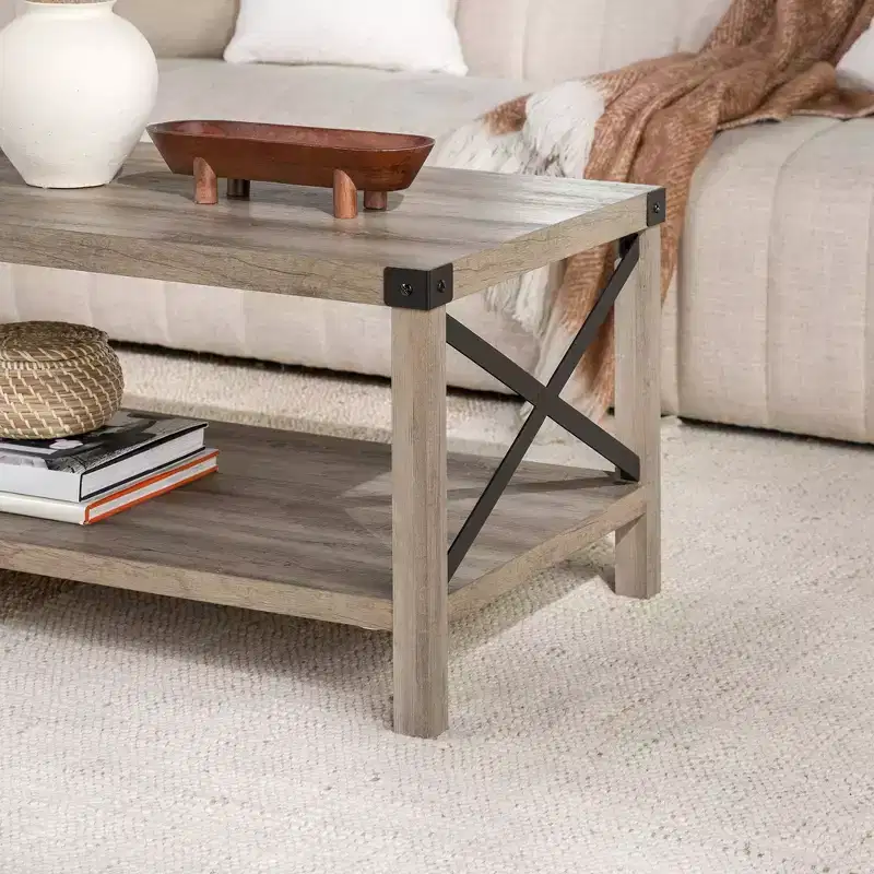Farmhouse Metal-X Coffee Table with Lower Shelf