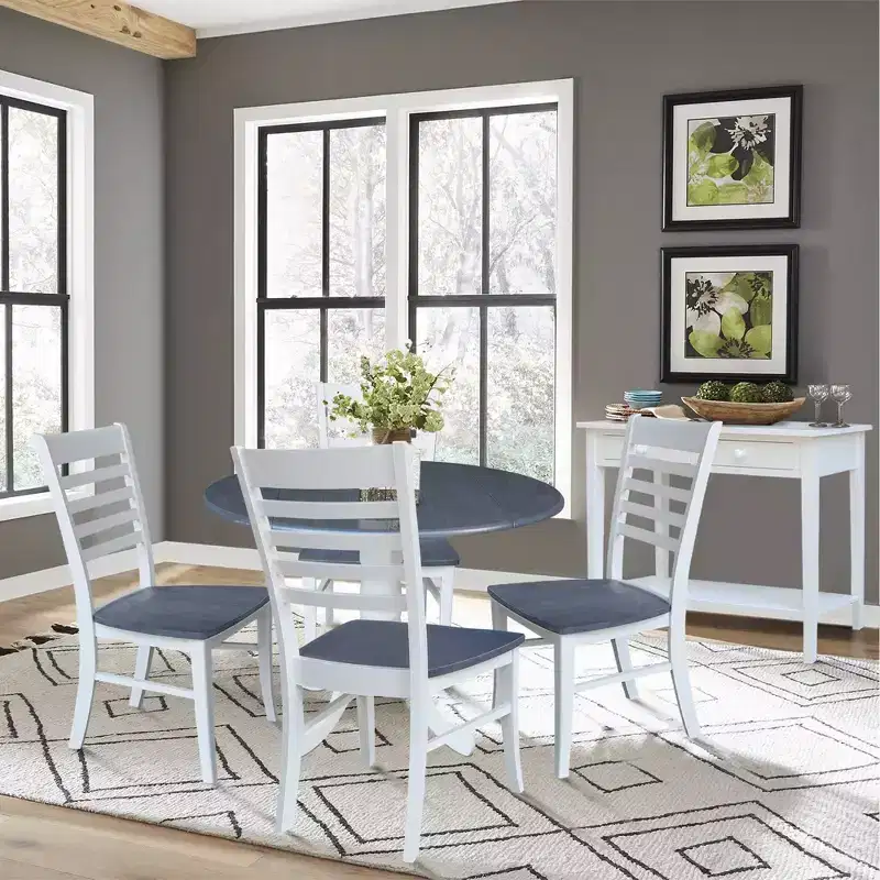 International Concepts 42 Carlisle Dual Drop Leaf Dining Table with 4 Ladderback Chairs White/Heather Gray: Hardwood Frame, Pedestal Base