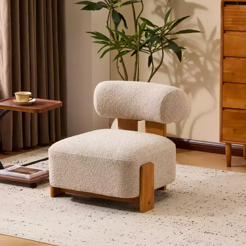 Okak Modern Boucle Armless Lounge Accent Chair with Rolled Backrest,Solid Wood Reading Chair for Living Room,Bedroom