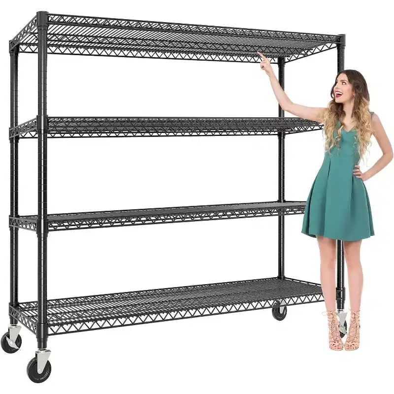 5-Tier or 4-Tier Metal Storage Shelves with Wheels, 59 W 3300 LBS Capacity Heavy Duty Adjustable Wire Rack for Garage, Pantry, Kitchen