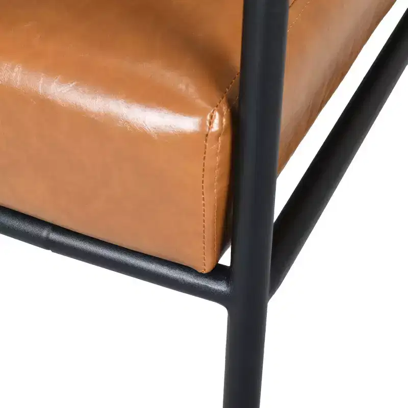 Mid-Century Modern Faux Leather Upholstery Accent Lounge Chair with Padded High Backrest and Metal Frame - Brown