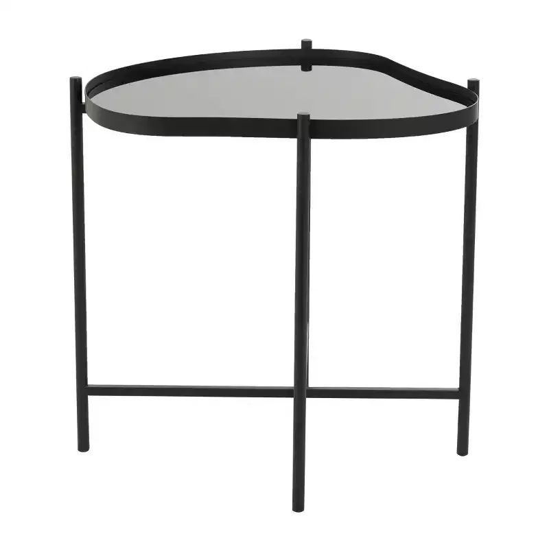 Metal Abstract Wavy Accent Table: No Assembly, Indoor Use, Glass Top, 21