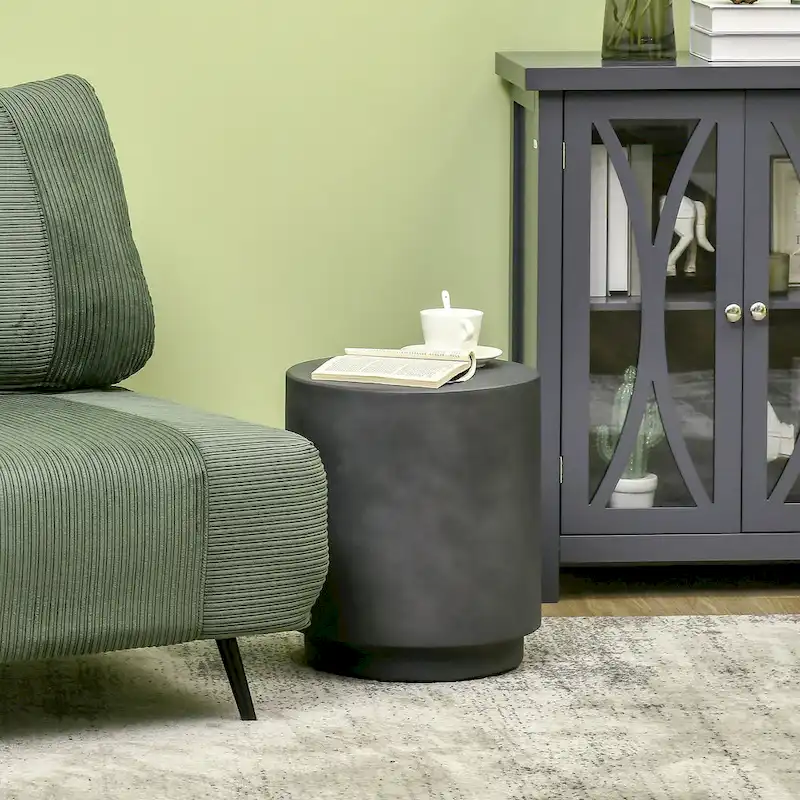 Light Grey / Charcoal Grey Round Side Table, Concrete Finish, 4 Adjustable Feet, Indoor & Outdoor