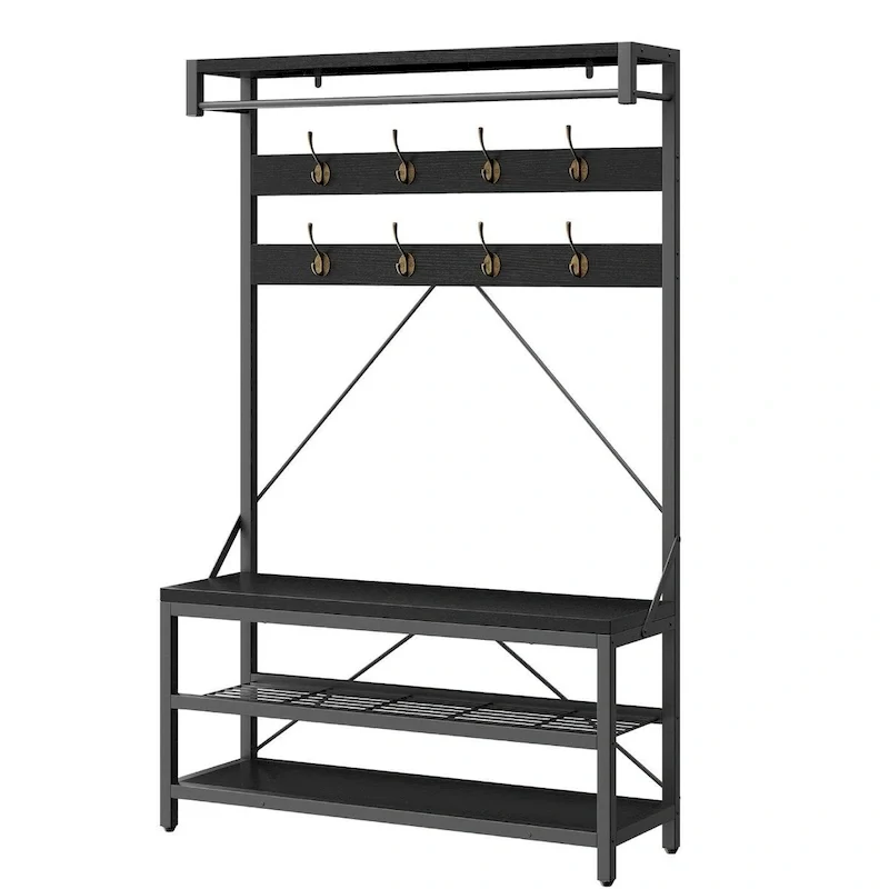 Modern Shoe Bench with Hall tree, storage shelves