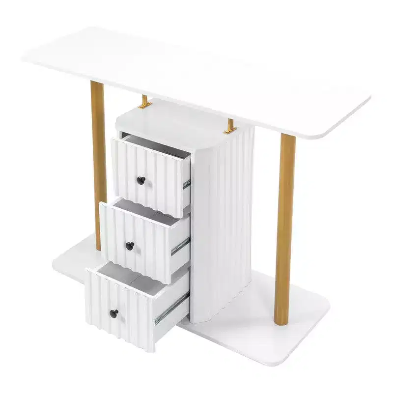 47.2in White Console Table with 3-Drawer Storage  Modern Glam Side Table