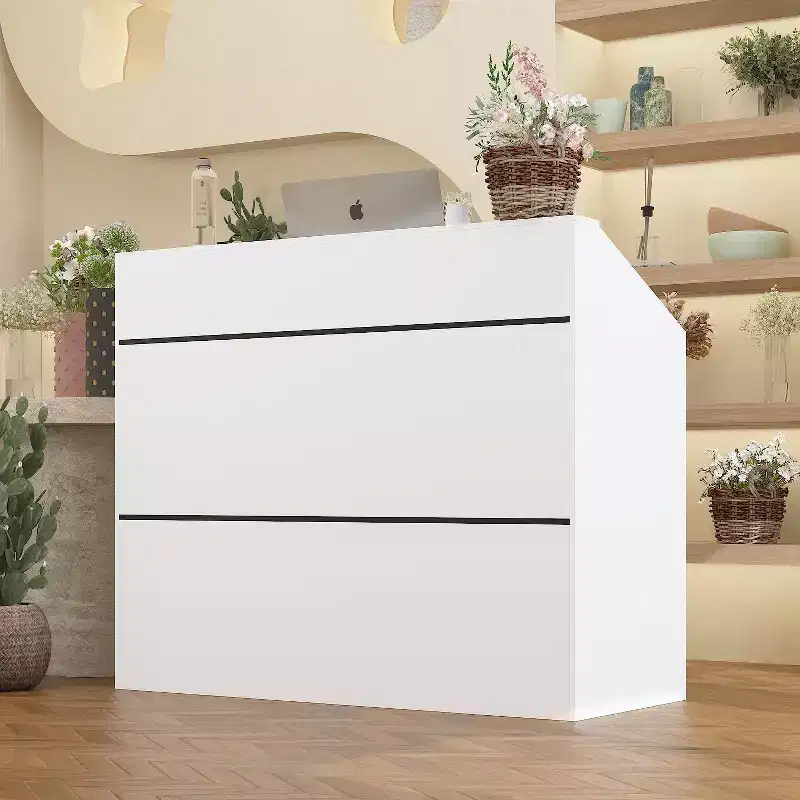 Famapy 47.2 Minimalist White Reception Desk - Professional Front Office Counter