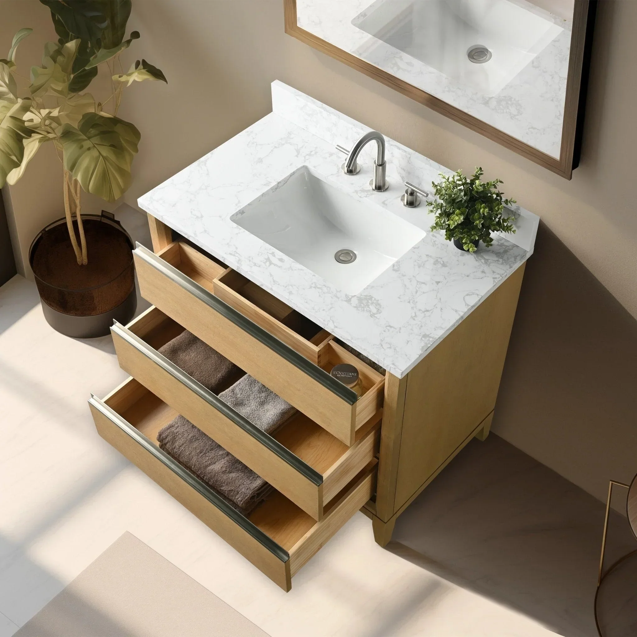 Vanity Art Bathroom Vanity with Ceramic Sink and Engineered Marble Top