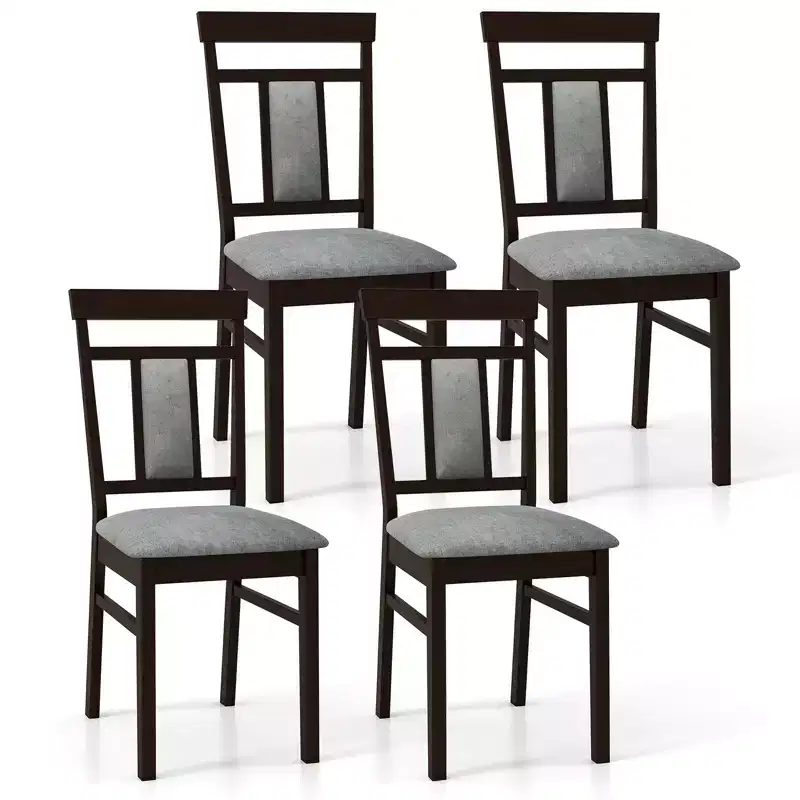 Costway Modern Home Dining Chair Set of 4 w/Upholstered Seat & Backrest Rubber Wood Legs