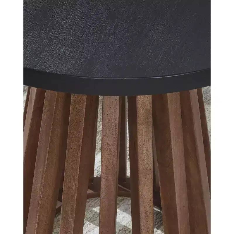 Kallari Round End Table — Two-Tone Warm Brown & Black, Mango Wood & Veneer