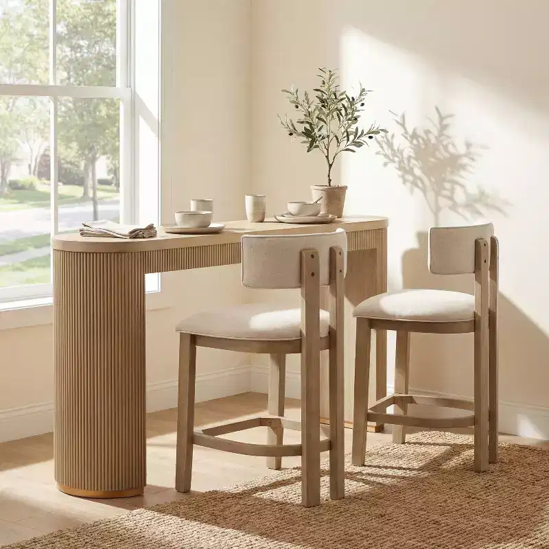 Christopher Knight Home Johnson 3 Piece Farmhouse Rubberwood Upholstered Counter Height Dining Chairs with Fluted Table