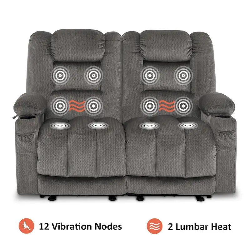 MCombo Power Reclining Loveseat Sofa with Heat and Massage, Fabric PR648