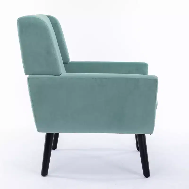 Etokfoks Velvet Upholstered Accent Chair 29.5in W x 29.5in D x 34.6in H Curved Back Black Wood Legs Modern Living Room Bedroom