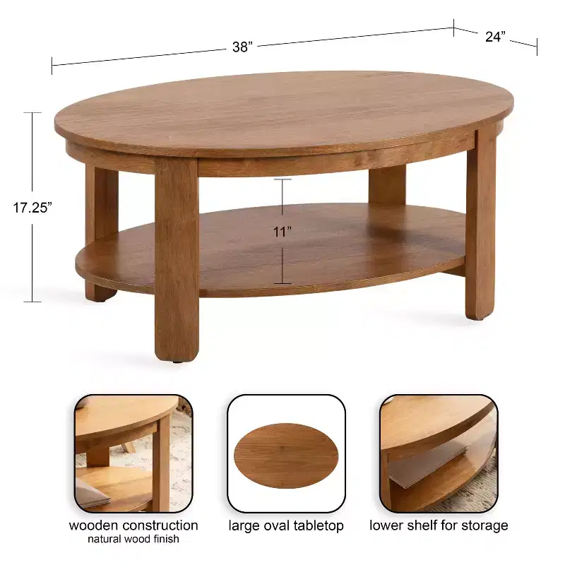 Kate and Laurel Foxford Oval Wood Coffee Table, 38x24x18, Natural
