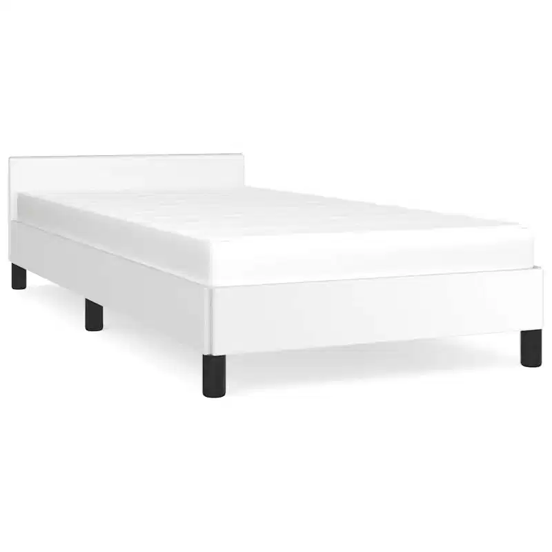 Twin XL Bed Frame with Headboard — White Faux Leather, Plywood & Engineered Wood