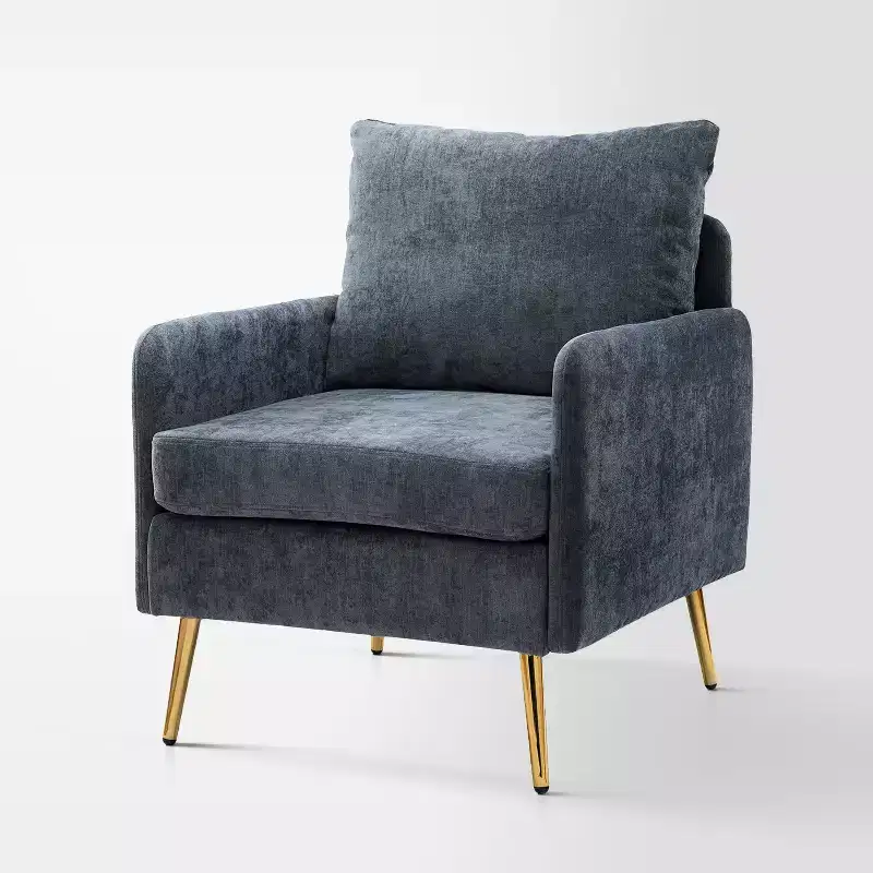 Giovann Wooden Upholstered Accent Chair Comfy Armchair Living Room and Bedroom Armchair with Metal Legs | Karat Home-NAVY