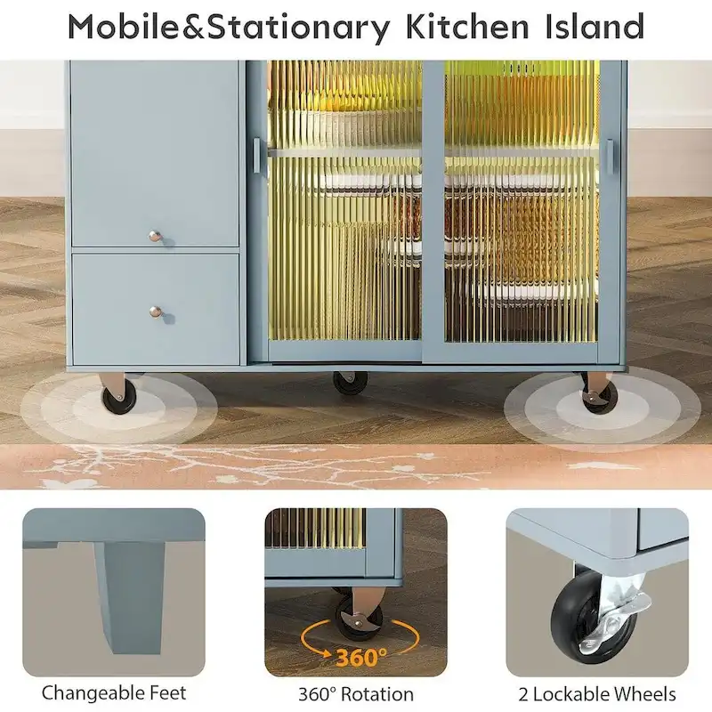 Folding Kitchen Cart with LED Lights