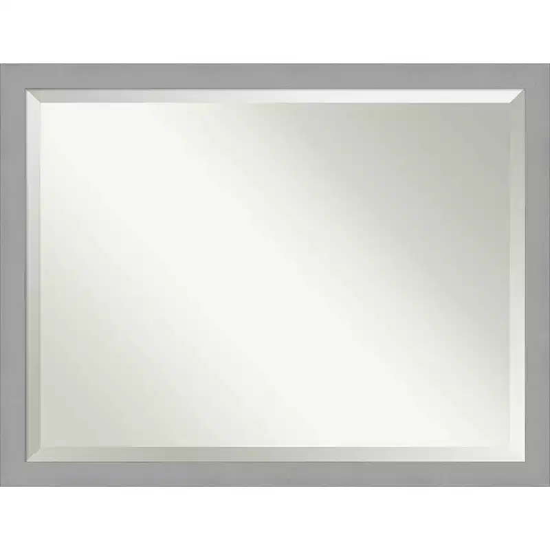 44 x 34 Brushed Nickel Framed Wall Mirror Silver - Amanti Art: Modern Rectangle, No Assembly Required