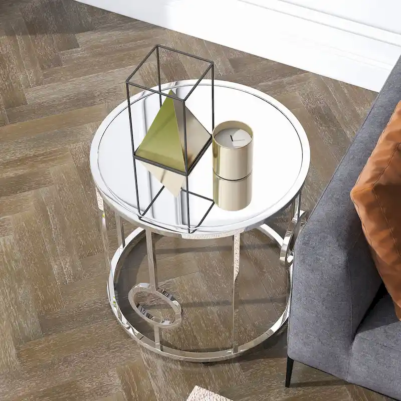 Hoop Glam Chrome 23-inch Mirror End Table by Furniture of America