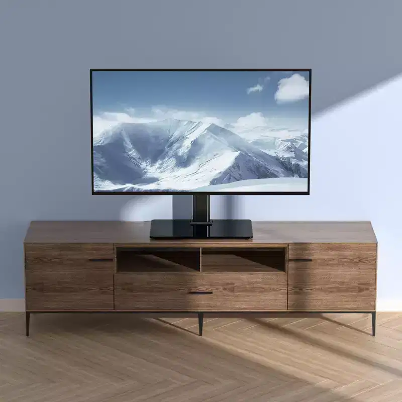 Height Adjustable Swivel TV Stand Mount for 32-55 Inch TVs with Tempered Glass Base