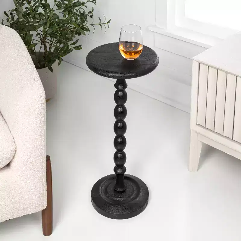 24.5 Cottage Classic Spindle Wood Pedestal Round Drink Table & Decorative End Table