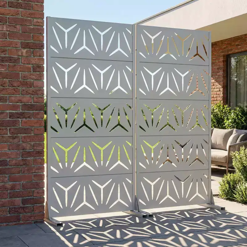 Star 01 Gray Galvanized Steel Room Divider, 59x30x16, 5-Piece Double-Sided Decorative Screen