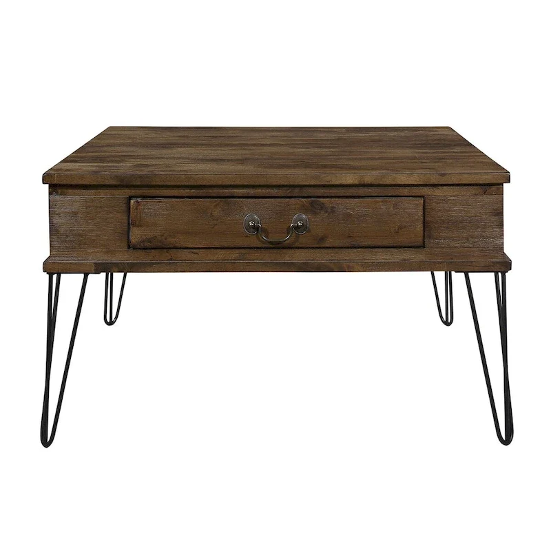 Itti 32 Inch Square Cocktail Coffee Table, 2 Drawers, Brown Wood, Black