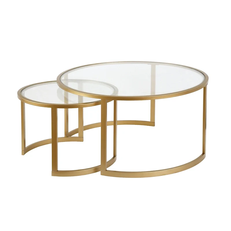 Set of 2 36   Glass And Steel Round Nested Coffee Tables - 36 x 36 x 18