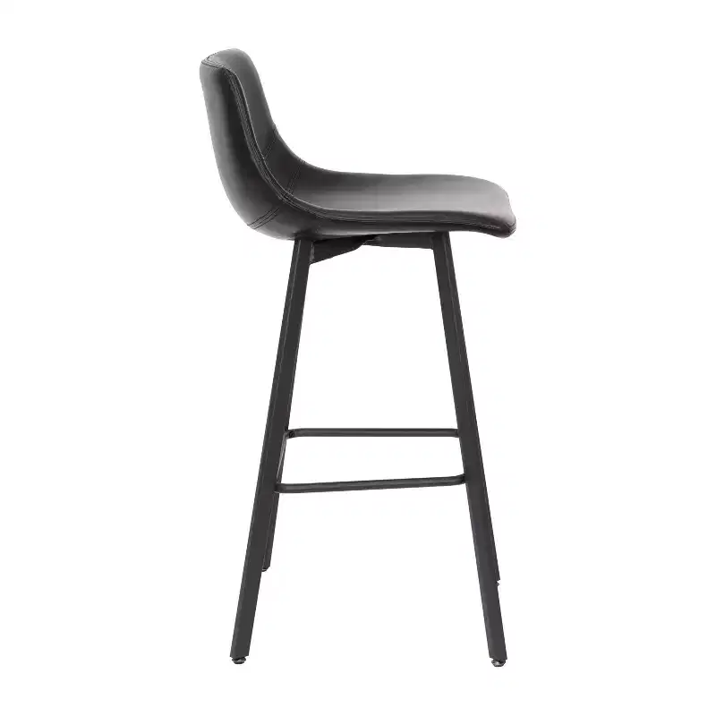 Merrick Lane Set of 2 Modern Upholstered Stools with Contoured, Low Back Bucket Seats and Iron Frames