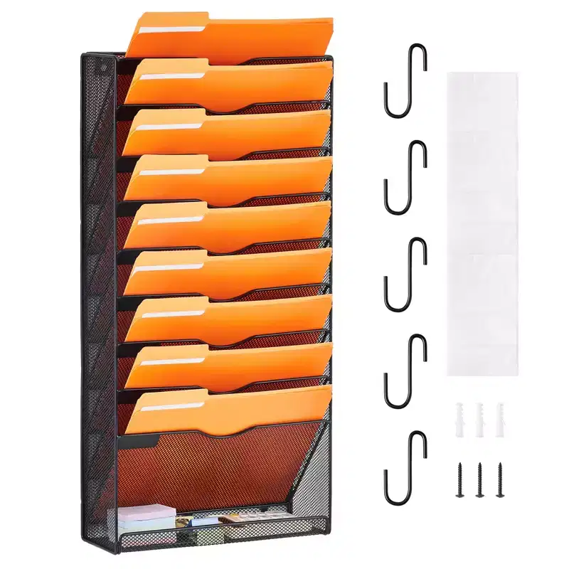 VEVOR File Wall Rack,One-Piece 10 Pockets Mesh Wall File Holder,Wall Mounted Magazine Mail Paper & Document Storage Folder,Metal Wall File Organizer