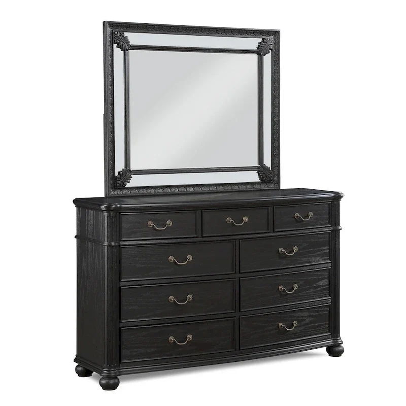 Aliana 3 Piece Black Modern Contemporary Solid Wood, Veneers Fabric Upholstered Bedroom Set