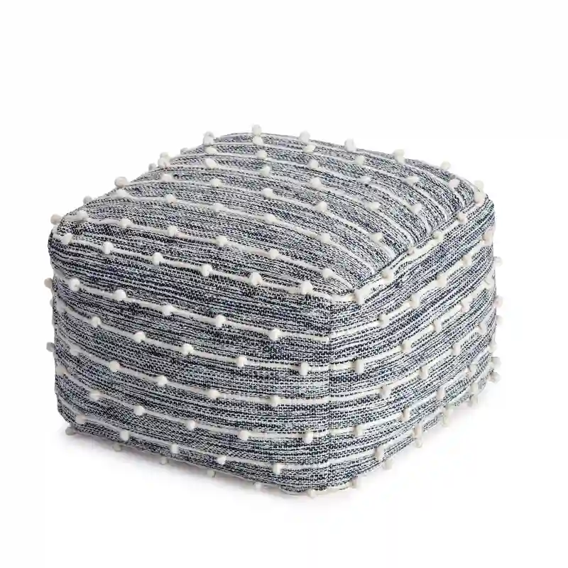 22-Inch Square Pouf Ottoman | Handmade Cotton & Polyester | EPP Bead Fill | Neutral | Blue or Red