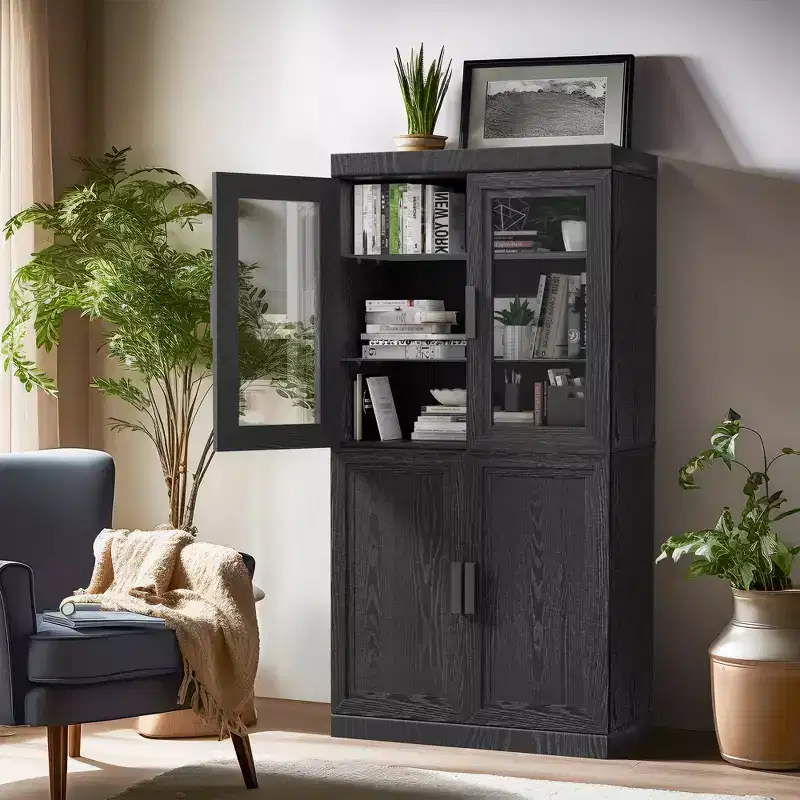 Modern Minimalist Wood Grain Decorative Storage Cabinet with 6-Tier Shelves