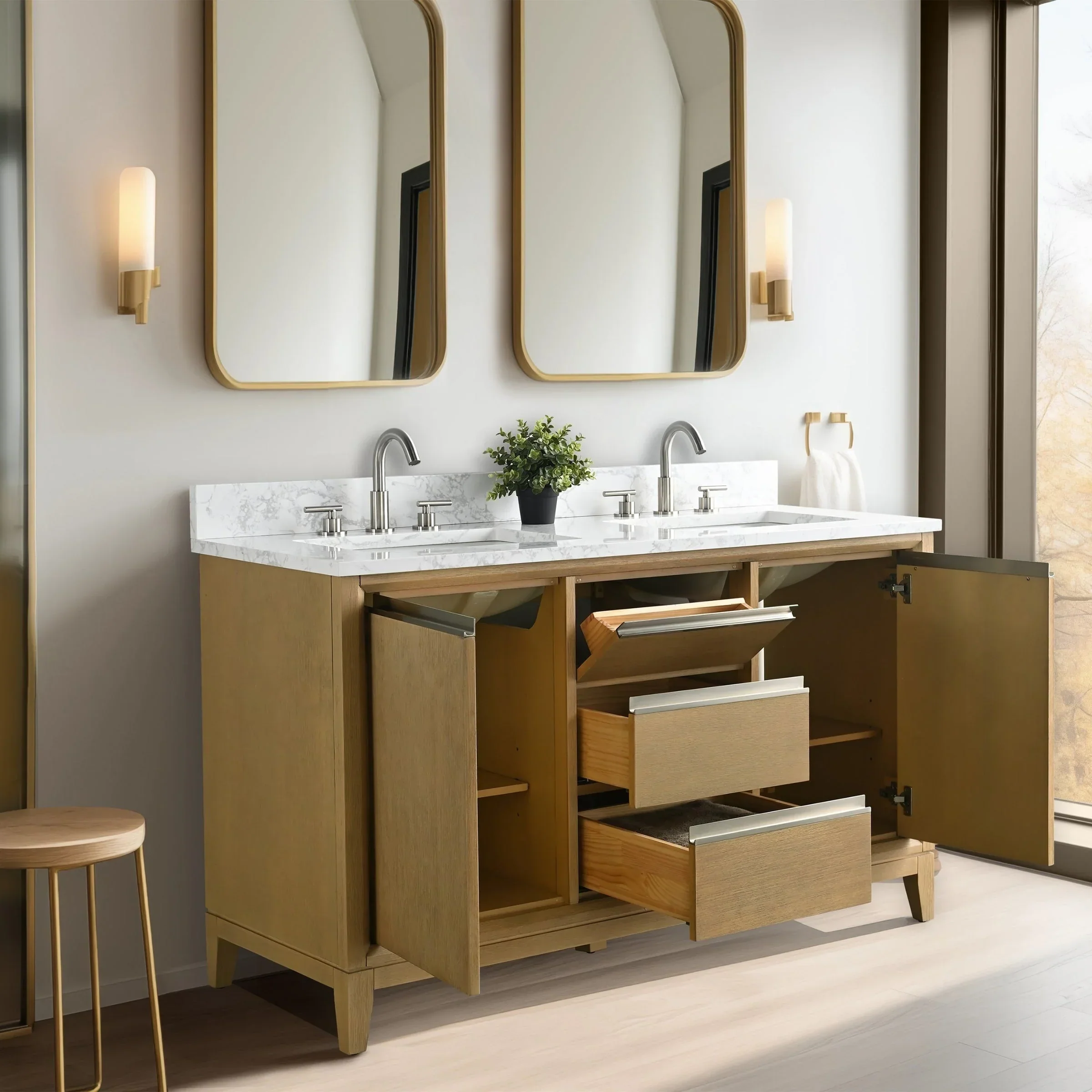 Vanity Art Bathroom Vanity with Ceramic Sink and Engineered Marble Top