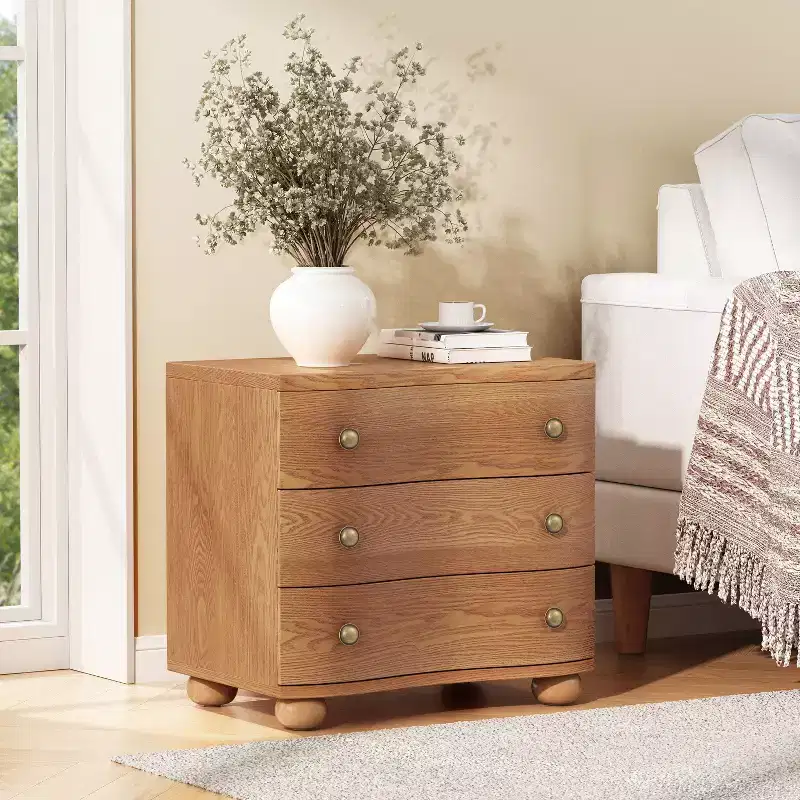 Christopher Knight Home Chaeryeong Modern Wooden 3-Drawer Nightstand with Curved Front Design
