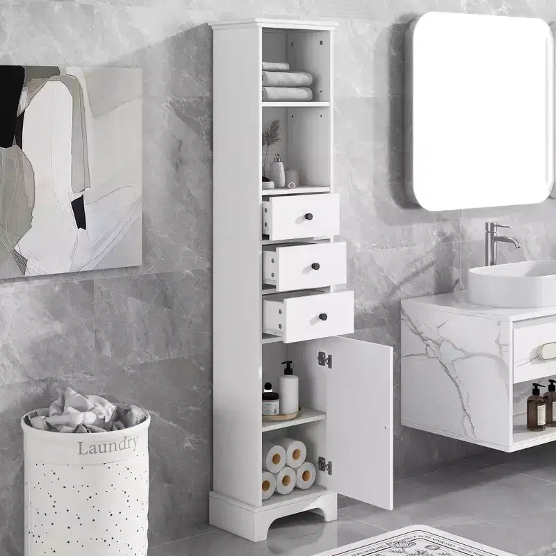 Tall Bathroom Cabinet with 3 Drawers and Adjustable Shelves - ModernLuxe