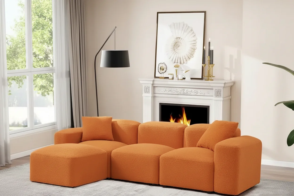 Modern Modular L-Shape Sectional Sofa, DIY Combination, 3 Seat Upholstered Couch with Chaise Lounge for Living Room