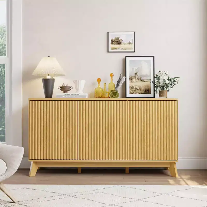 GustoWave 58 Modern Farmhouse Buffet Cabinet with Curved Doors - Wood Storage Sideboard for Dining Room, Coffee Bar Console, Living Room
