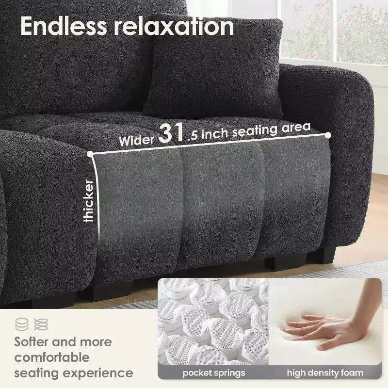 110 L-Shaped Modular Sectional Sofa with Extra-Large Seat, Pull-Line Cushion, Ottoman, Boucle Upholstery, 4-Seat