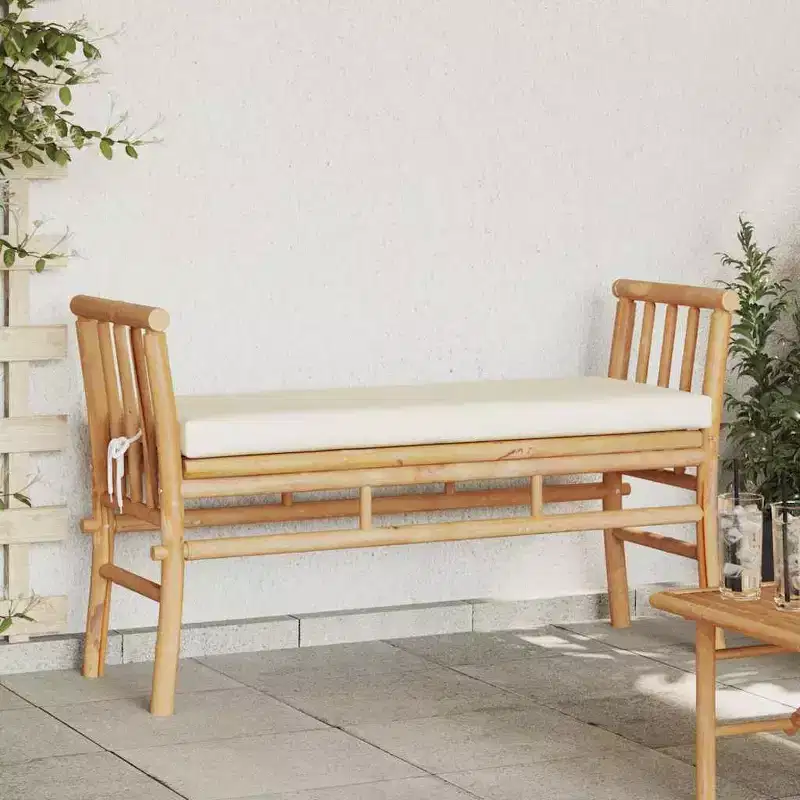 vidaXL Garden Bench with Cushion Brown 43.31 x 14.96 x 25.59 in Bamboo