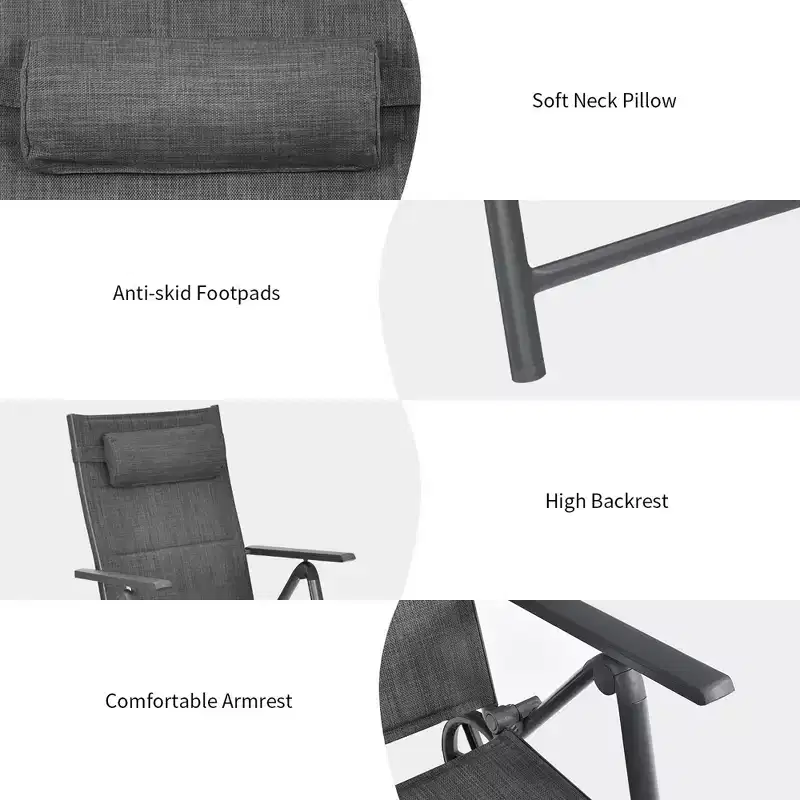 Costway Patio Reclining Chaise Lounge Padded Chair Aluminum Adjust Neck Pillow