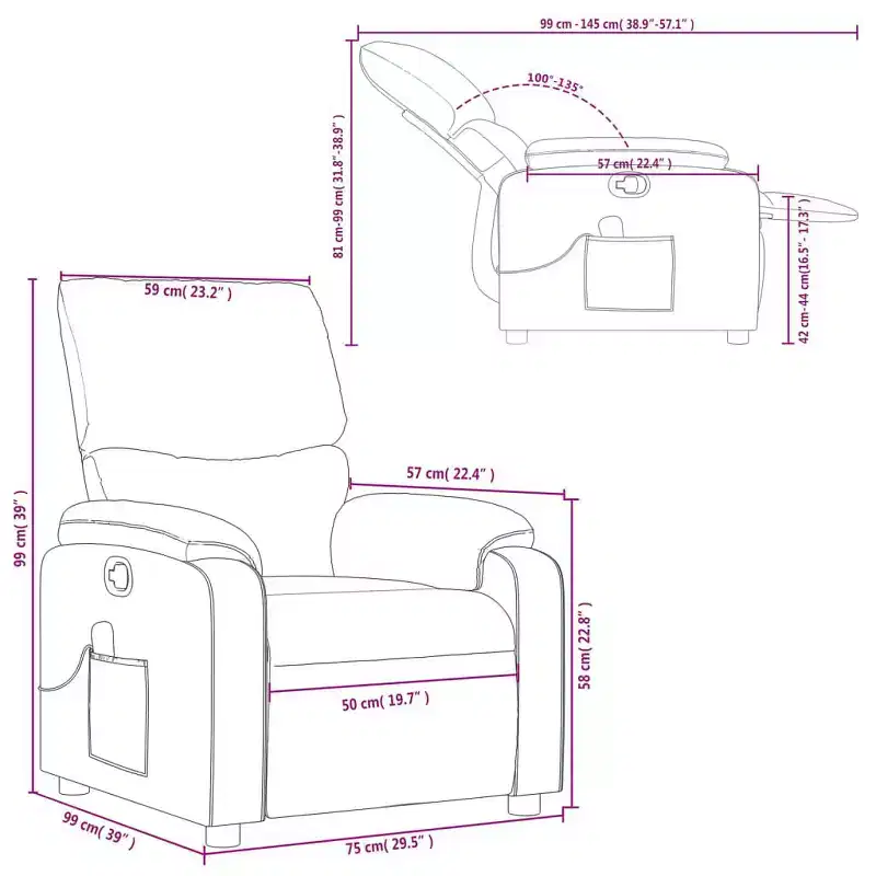 vidaXL Massage Recliner Chair Polyester, Metal, Plywood Single