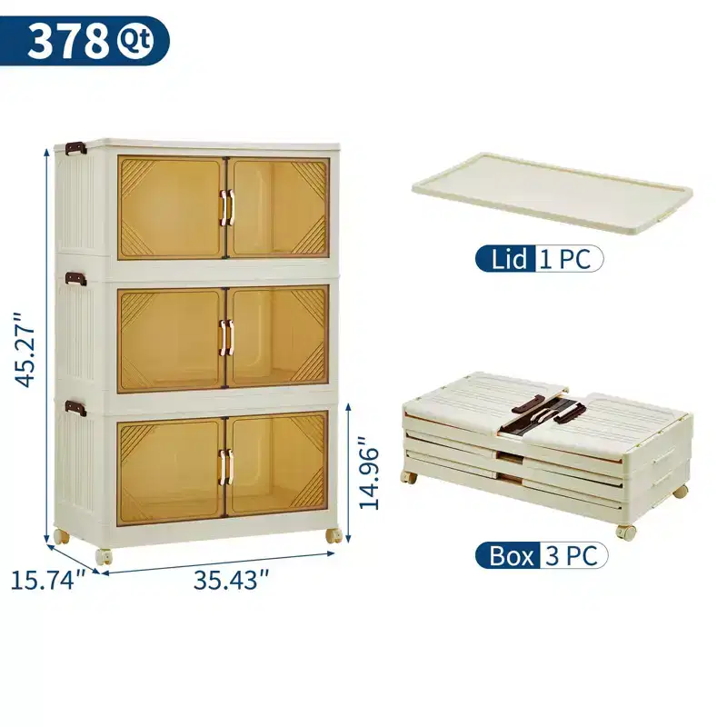 Multi-Tier Storage Cabinet with Doors & Wheels for Home Organization