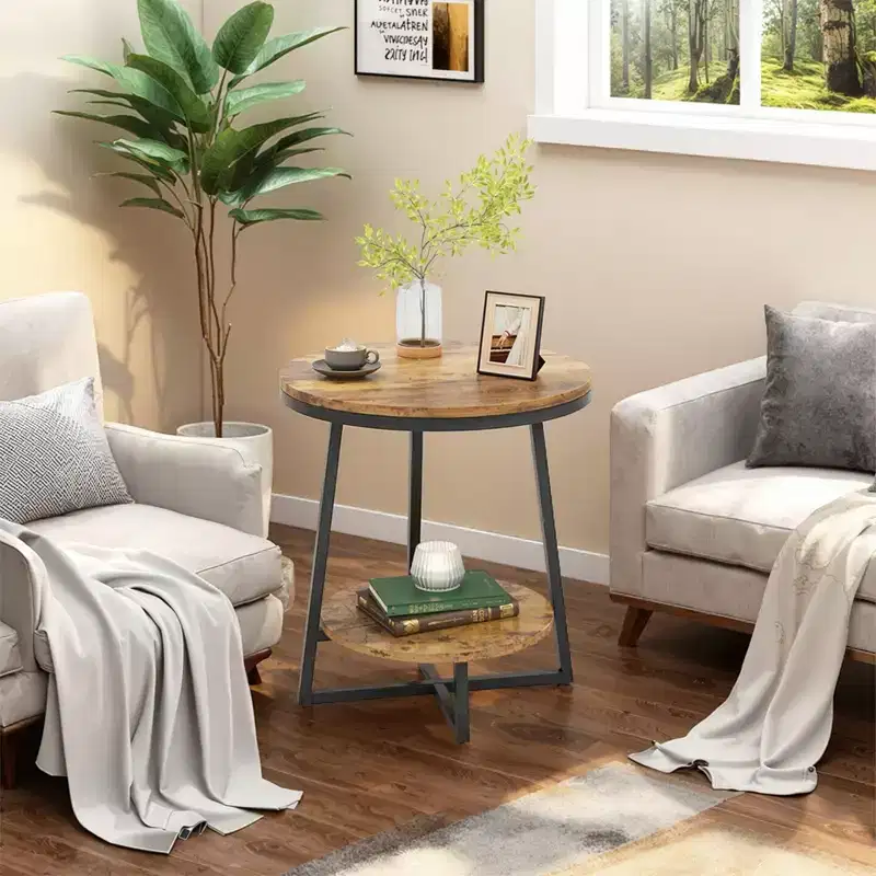MAYEERTY 2-Tier Round Edge End Table Open Shelf Easy Assembly Labeled Parts Home Use