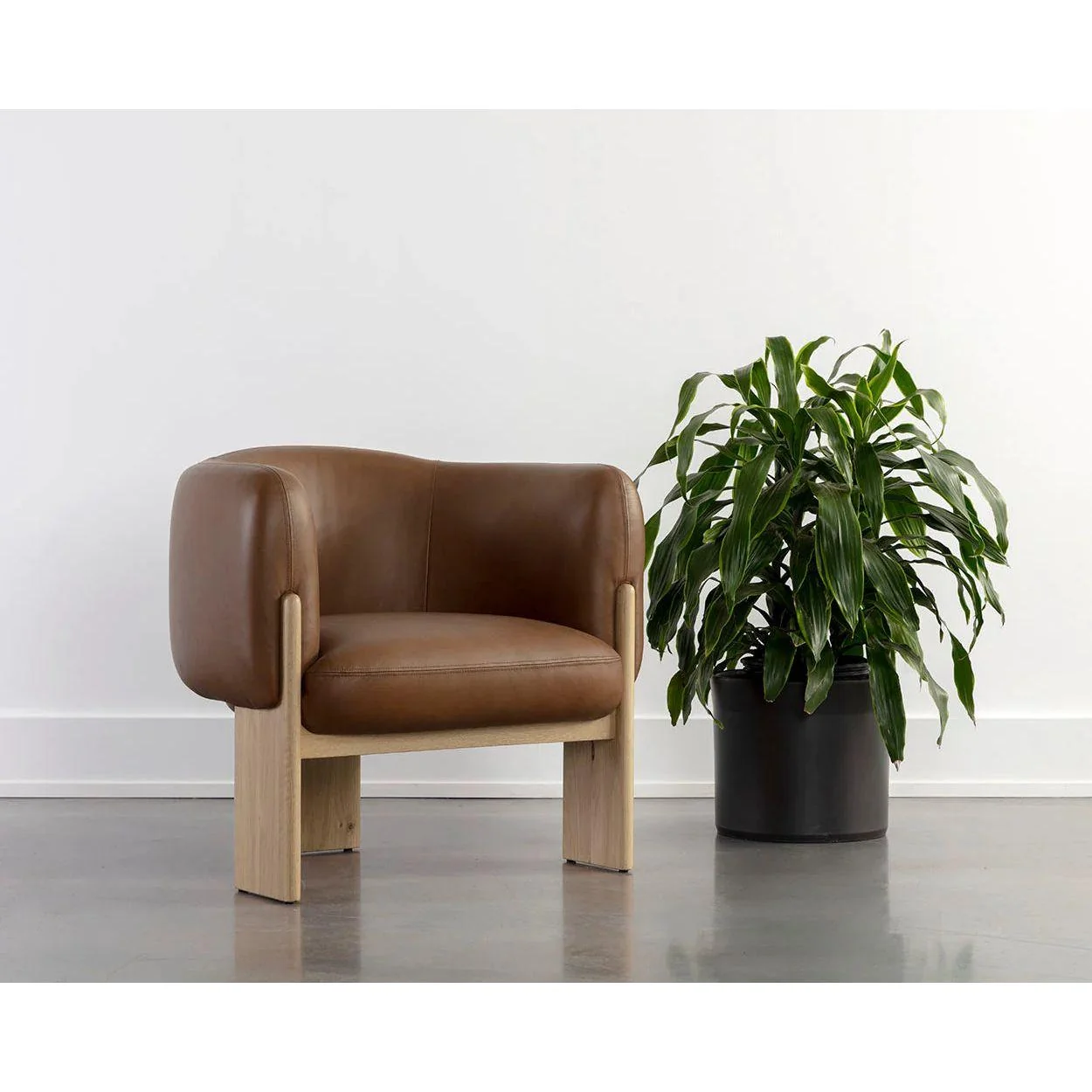 Uniquely Shaped Fabric & Rustic Oak Lounge Chair with Cerused Leg Finish for Living Room