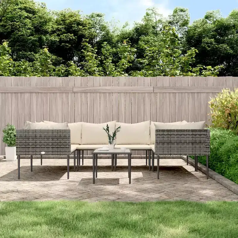 vidaXL Patio Furniture Set Outdoor Lounge Set with Cushions Gray Poly Rattan