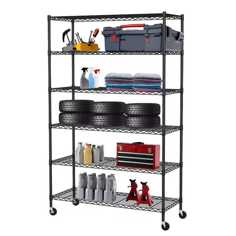6-Tier Wire Shelving Heavy-Duty Layer Rack Metal Shelf Organizer with Wheels Ideal