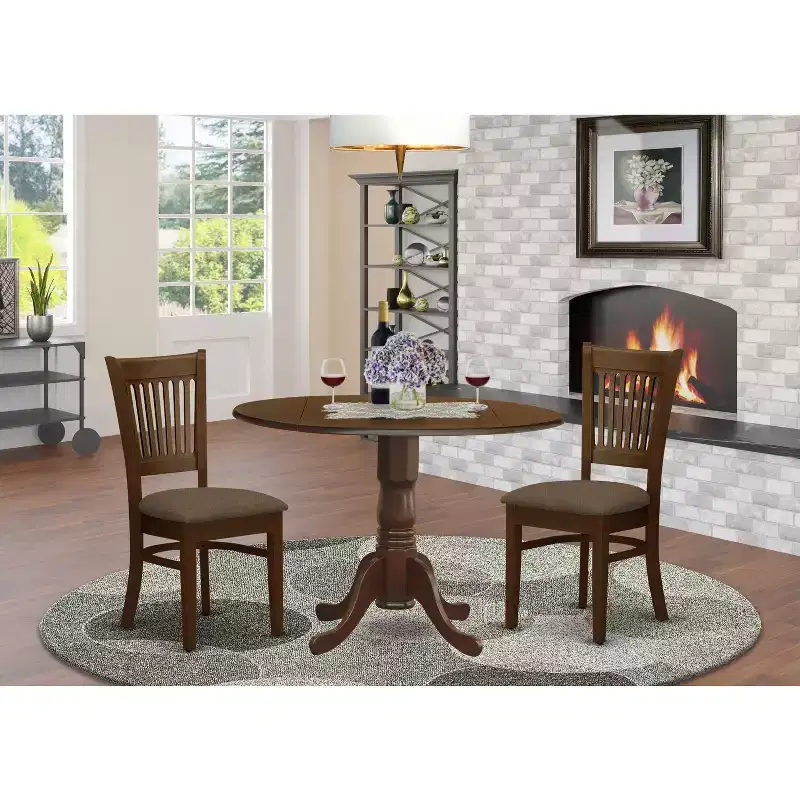 HomeStock Belmont 3 Piece, Pedestal Table Base, Round Dining set, with Armless Chair, Espresso